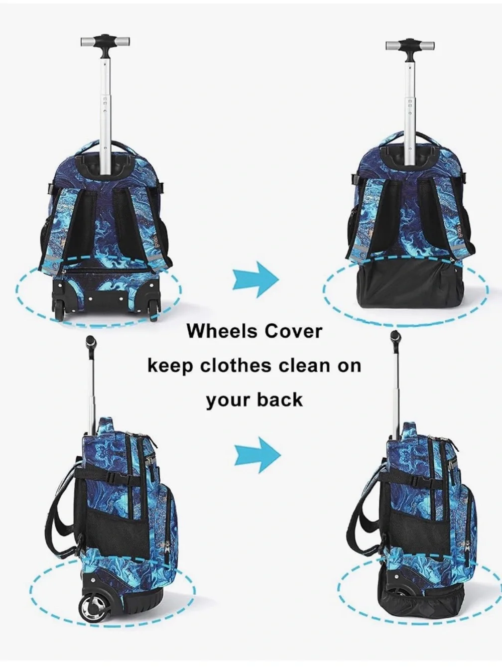 Kids Rolling Backpack Trolley in Blue Marble by